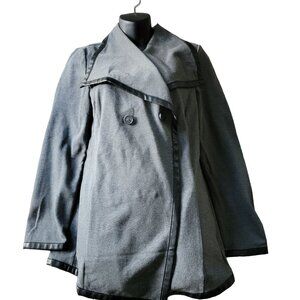 DG2 Diane Gilman Womens S Asymmetrical Cardigan Faux Leather Trim Grey Stretch